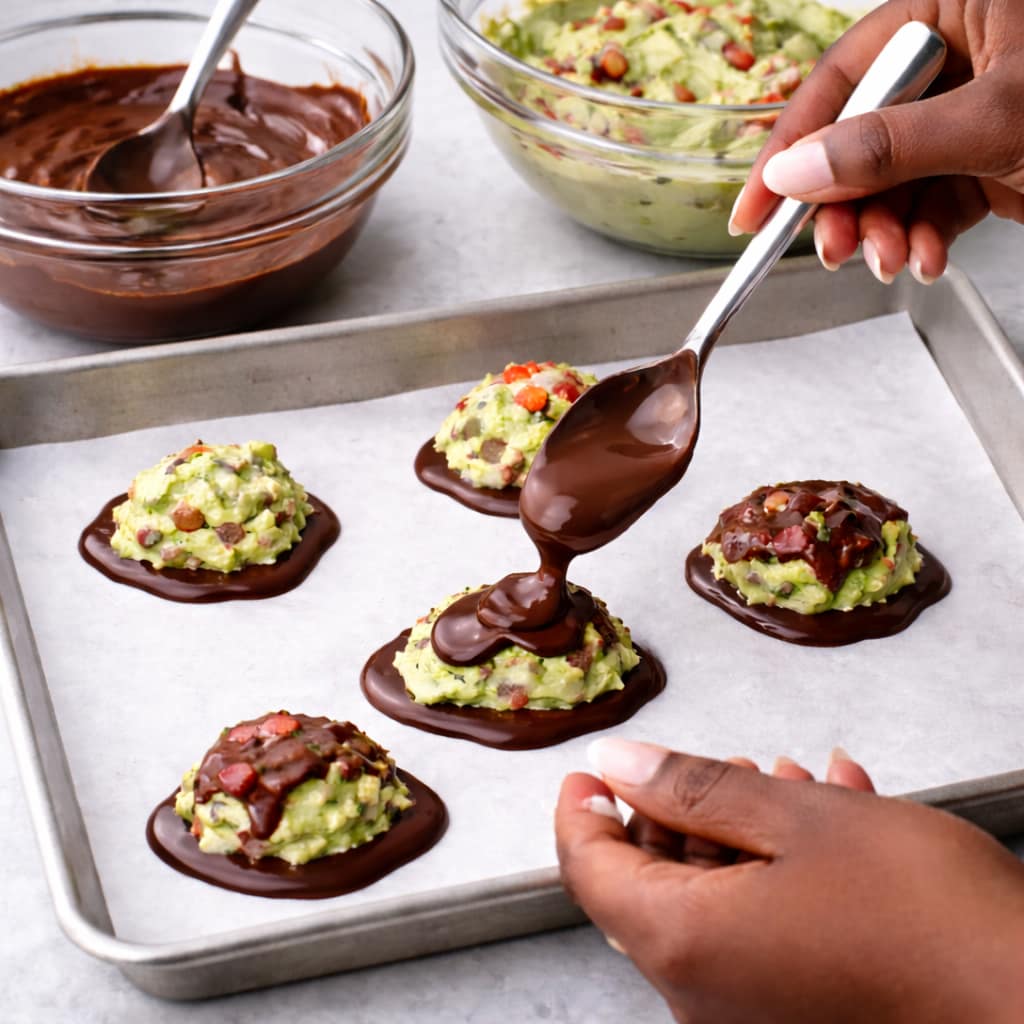 Assembling matcha chocolate clusters