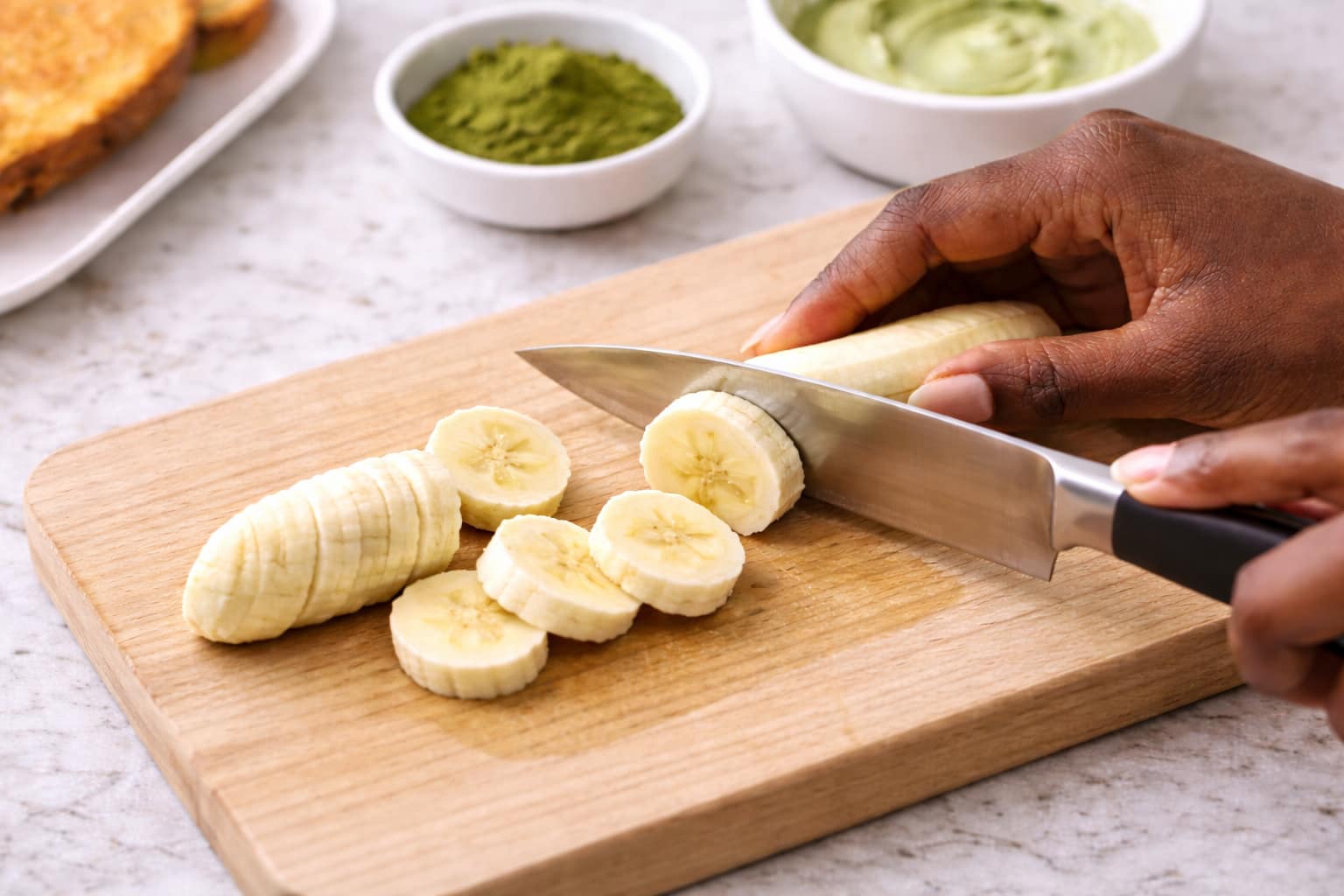 Step 3: Slicing banana for matcha banana toast
