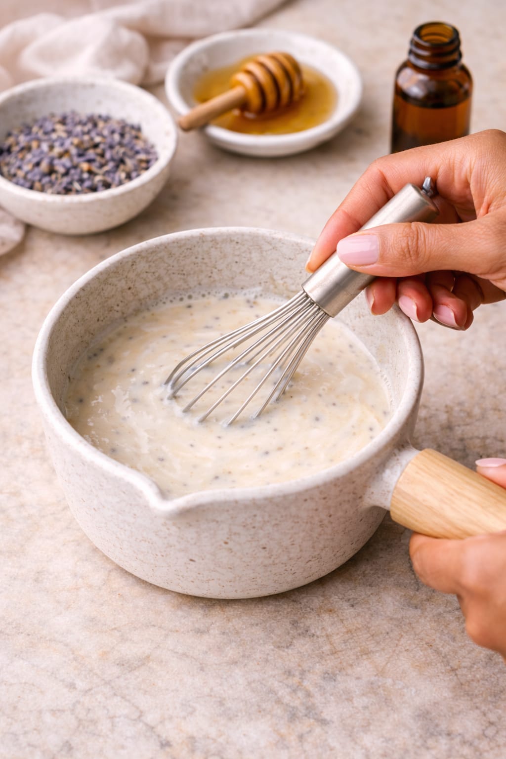 Step 3: Warming milk with lavender honey and vanilla