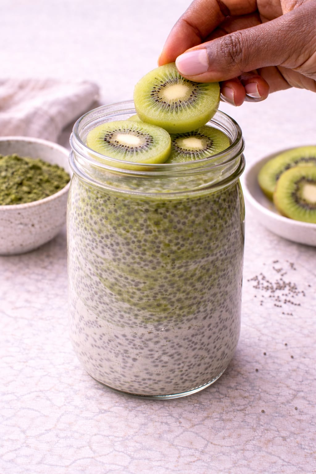 Step 6: Finished matcha chia pudding with toppings