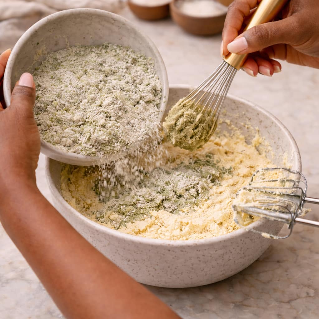 Step 4: Mixing matcha cookie dough until just combined