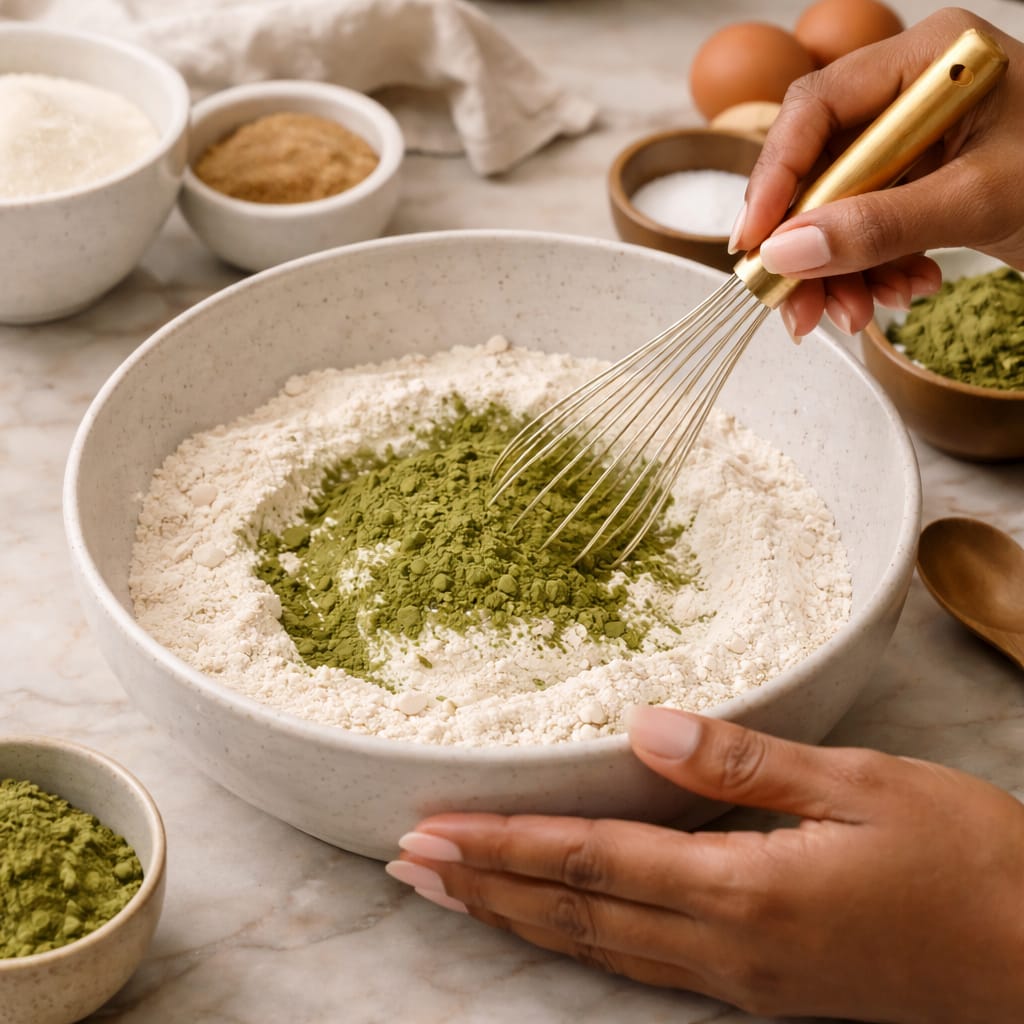 Step 2: Whisking dry ingredients for matcha cookies