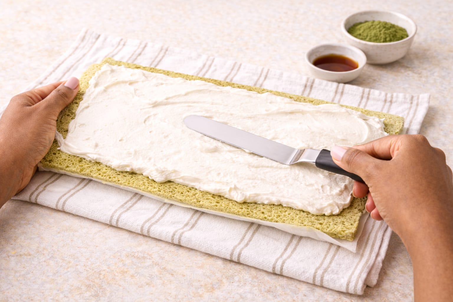 Step 5: Filling donut pan with matcha donut batter