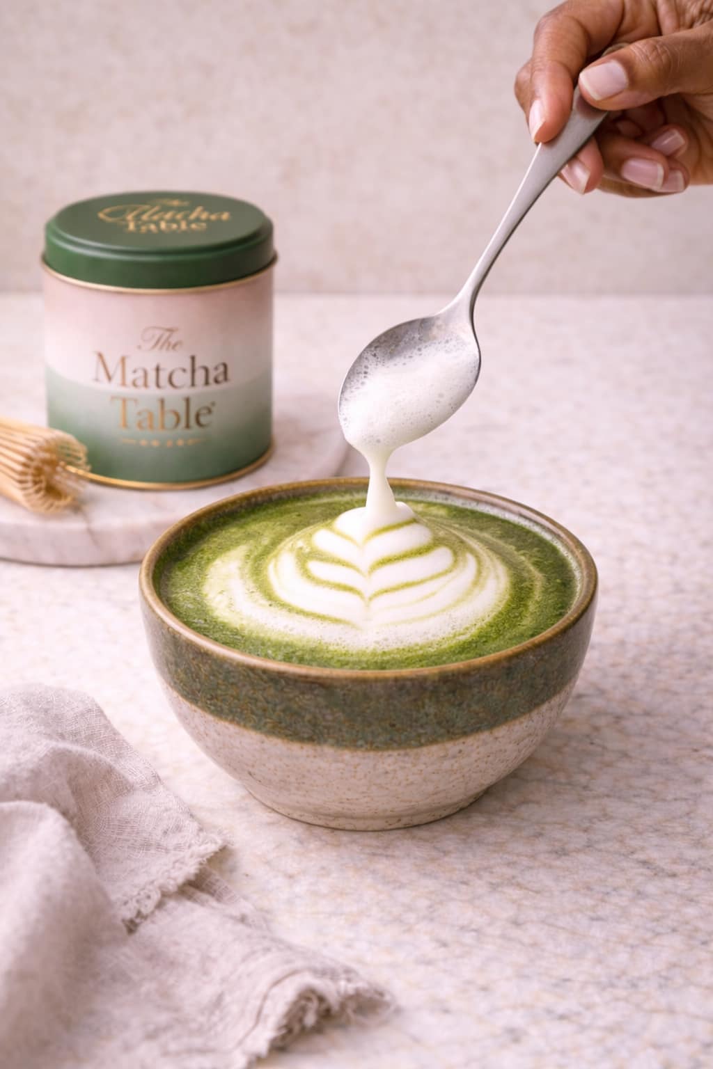 Step 6: Finished matcha latte with milk foam on top