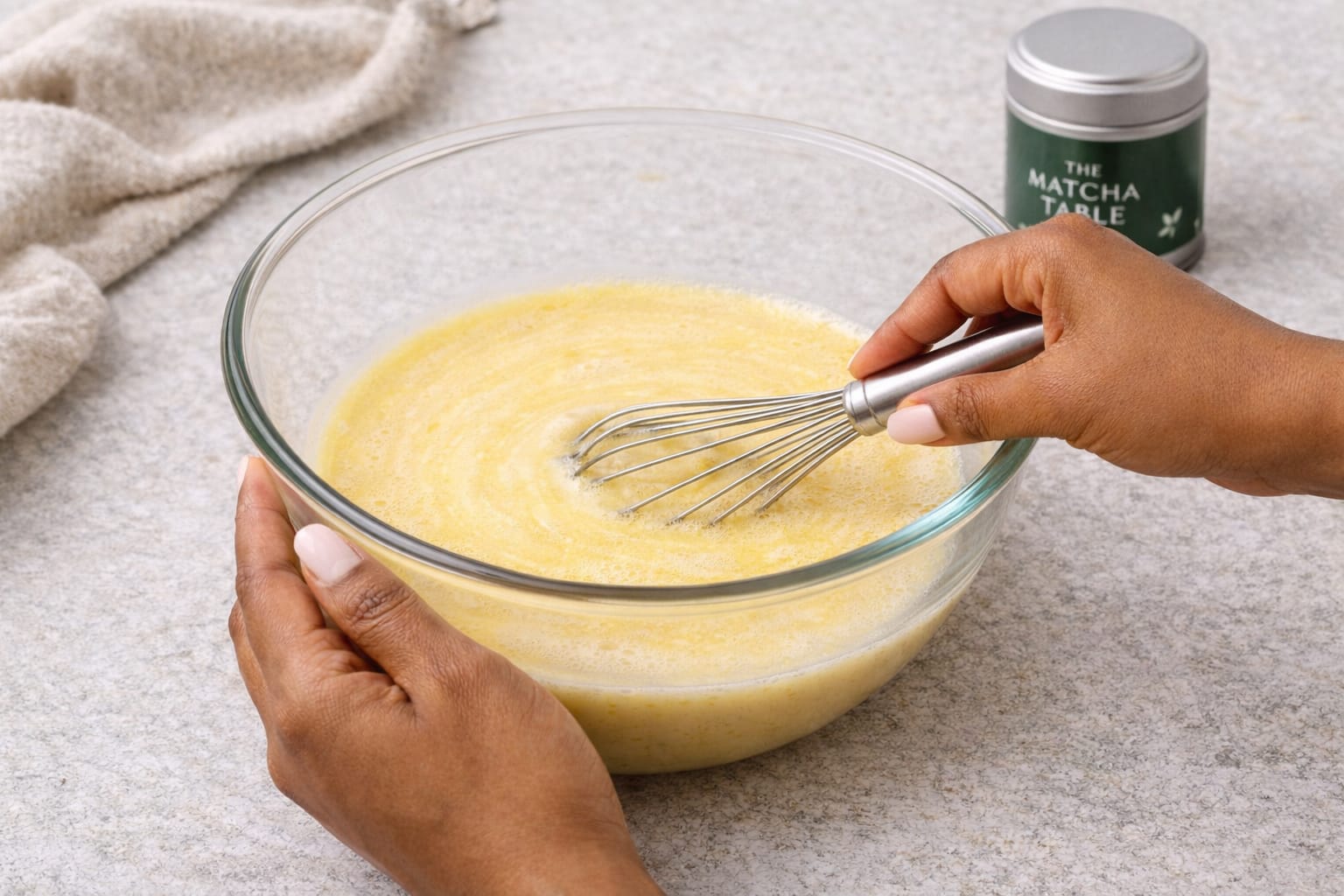 Step 3: Whisking wet ingredients for baked matcha donuts