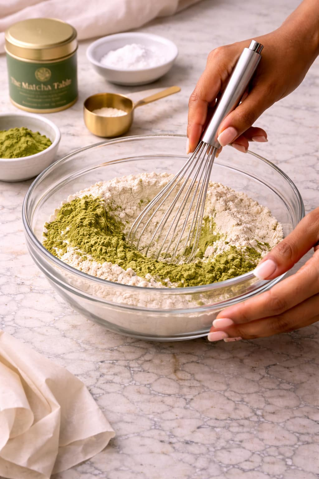 Step 2: Whisking dry ingredients for matcha crinkle cookies