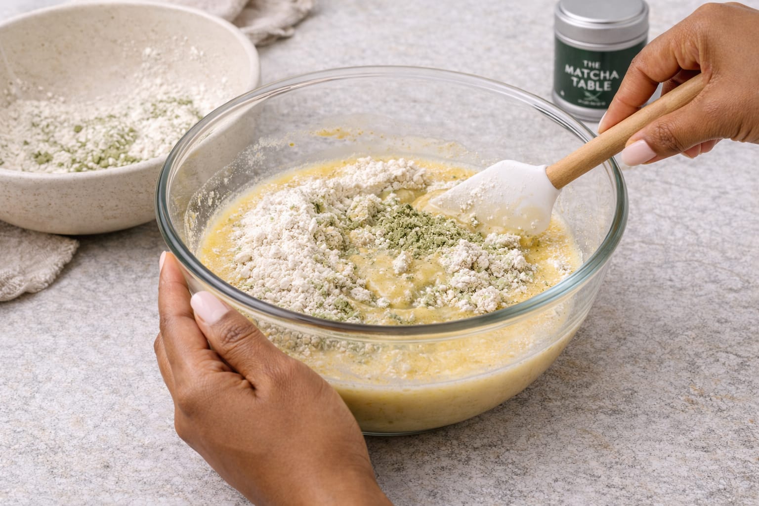 Step 4: Folding matcha donut batter until just combined