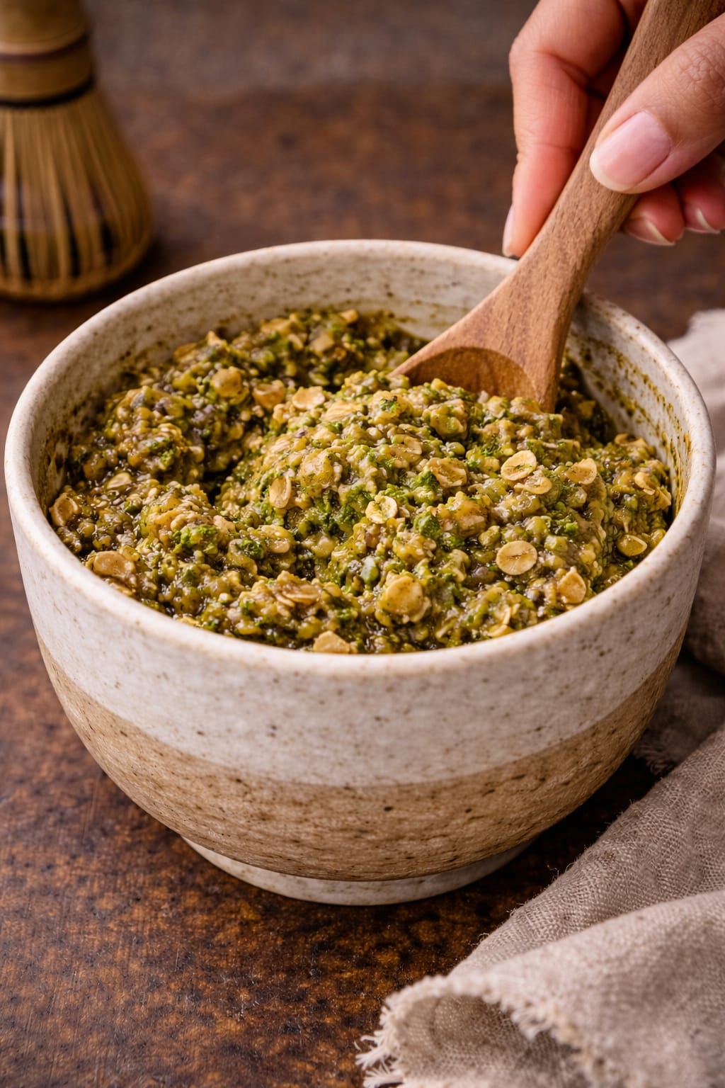 Step 3: Mixing matcha energy bite dough until combined