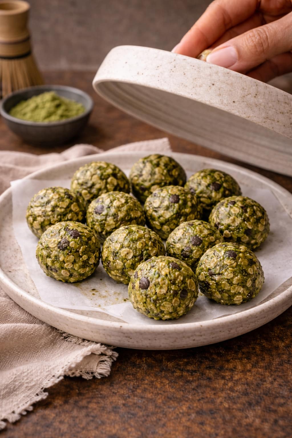 Step 5: Chilled no-bake matcha energy bites ready to serve