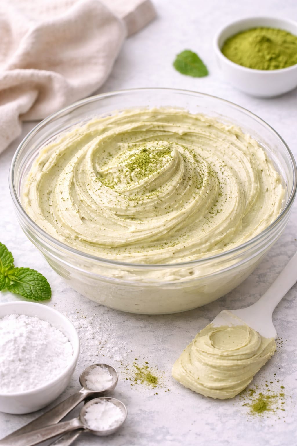 Step 6: Smooth and fluffy matcha cream cheese frosting ready to use